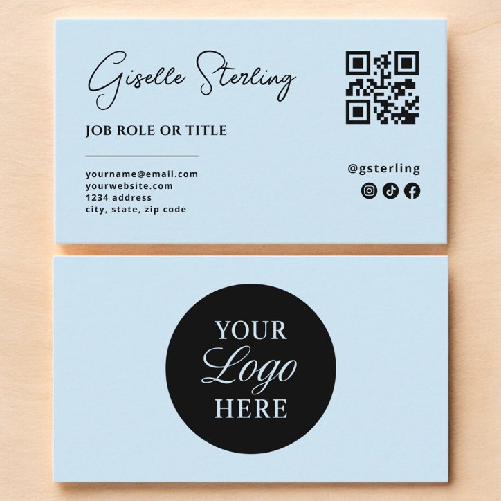 Sky Blue Logo QR Code Minimalist Professional Business Card