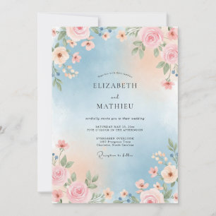 Sky Blue Luminous Rose Wedding Invitation