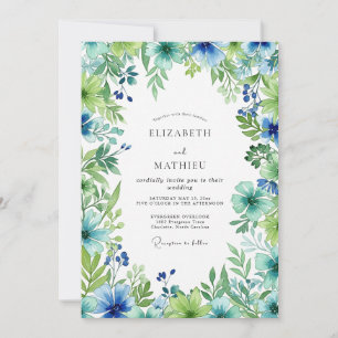 Sky Blue Lush Botanical Wedding Invitation