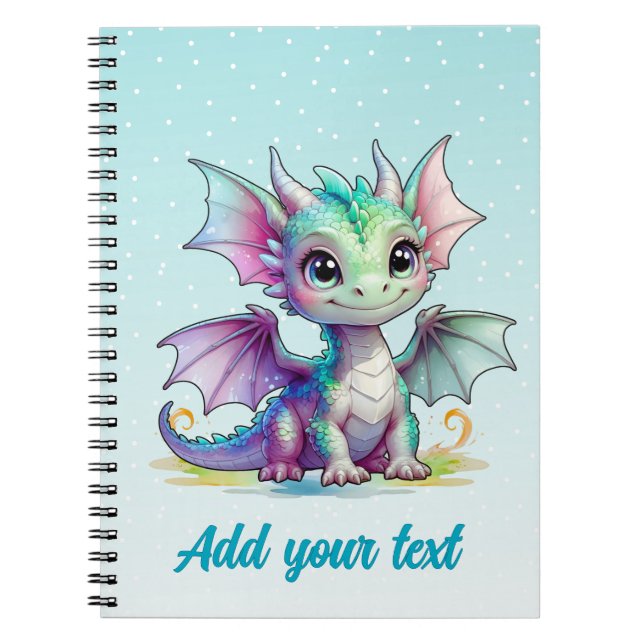 Sky Blue Magic Dragon – Personalized Notebook (Front)