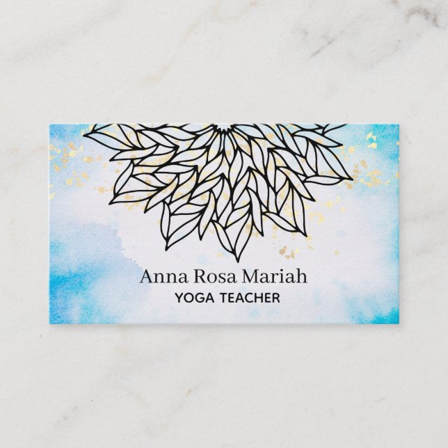 *~* Sky Blue Mandala Glitter Spiritual Yoga Business Card (Front)
