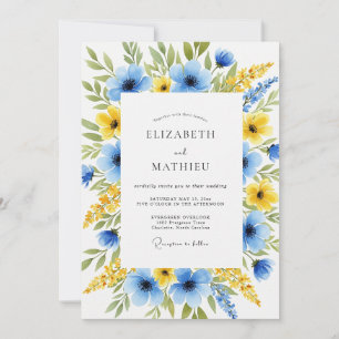 Sky Blue Marigold Lustrous Spring Wedding Invitation