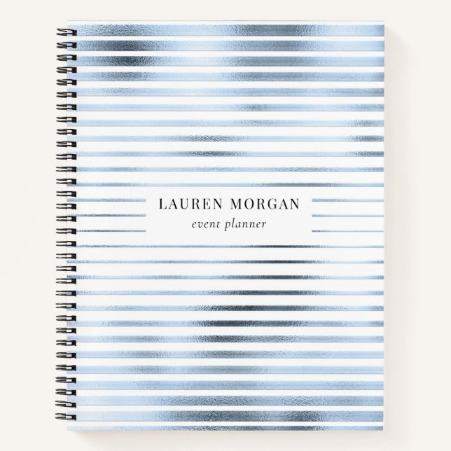 sky blue metallic stripes monogram Notebook (Front)