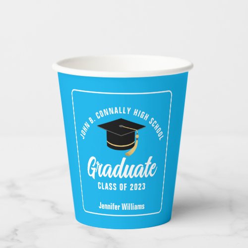 Sky Blue Modern Graduate Custom Graduation Party Paper Cups