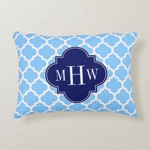 Sky Blue Moroccan 5 Navy Blue 3 Initial Monogram Accent Pillow