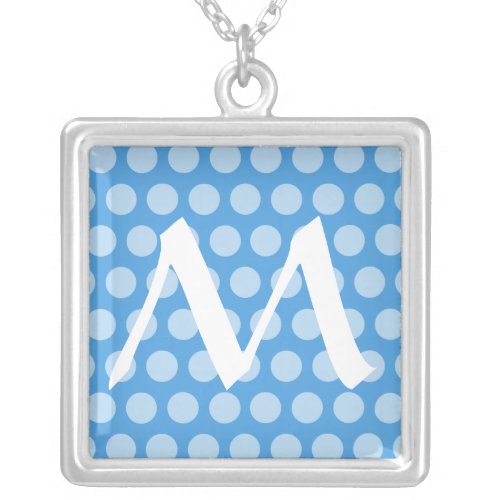 Sky Blue Moroccan Dots with monogram Silver Plated Necklace