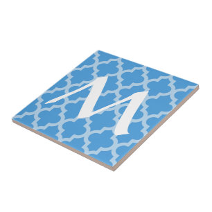 Sky Blue Moroccan Moods Quatrefoil with Initial Ceramic Tile