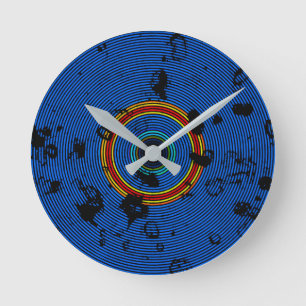 Sky Blue Multicolored Vinyl Disc Texture Pattern Round Clock