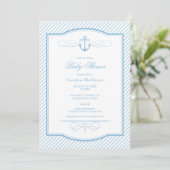 Sky Blue Nautical Anchor and Stripes Baby Shower Invitation (Standing Front)