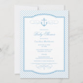 Sky Blue Nautical Anchor and Stripes Baby Shower Invitation (Front)