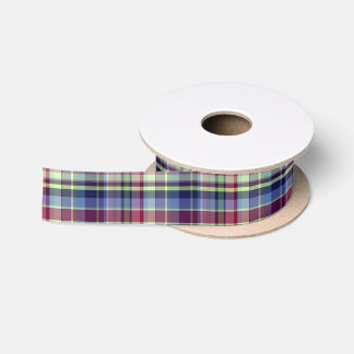 Sky Blue Navy Burgundy Pistach Preppy Madras Plaid Satin Ribbon
