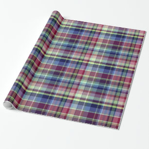 Sky Blue Navy Burgundy Pistach Preppy Madras Plaid Wrapping Paper