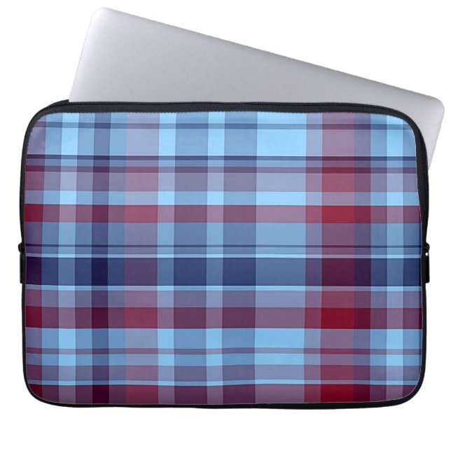 Sky Blue Navy Burgundy Preppy Madras Laptop Sleeve (Front)