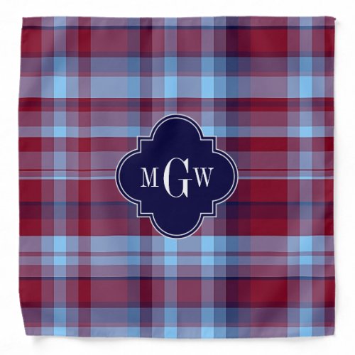 Sky Blue Navy Burgundy Preppy Madras Monogram Bandana