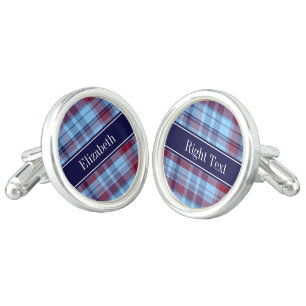 Sky Blue Navy Burgundy Preppy Madras N Monogram Cufflinks