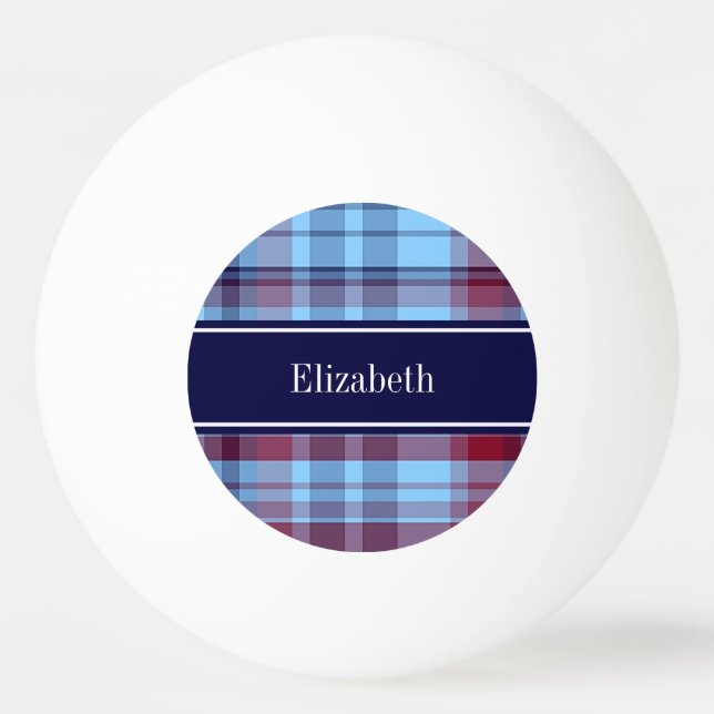 Sky Blue Navy Burgundy Preppy Madras N Monogram Ping Pong Ball (Front)