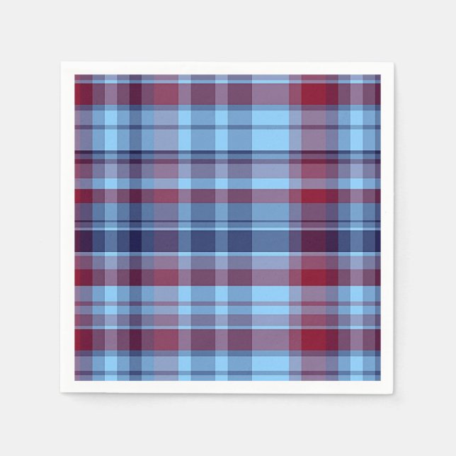 Sky Blue Navy Burgundy Preppy Madras Paper Napkins (Front)