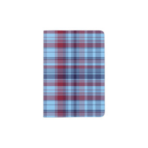 Sky Blue Navy Burgundy Preppy Madras Passport Holder