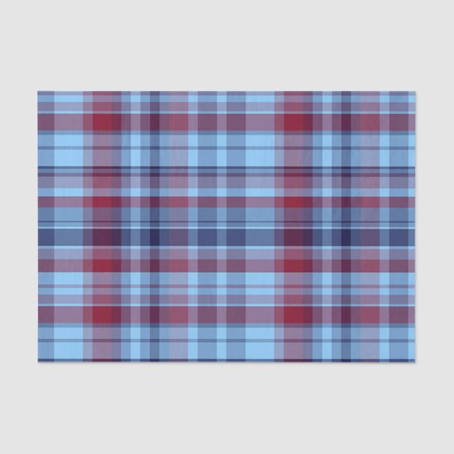 Sky Blue Navy Burgundy Preppy Madras Tissue Paper (Front)