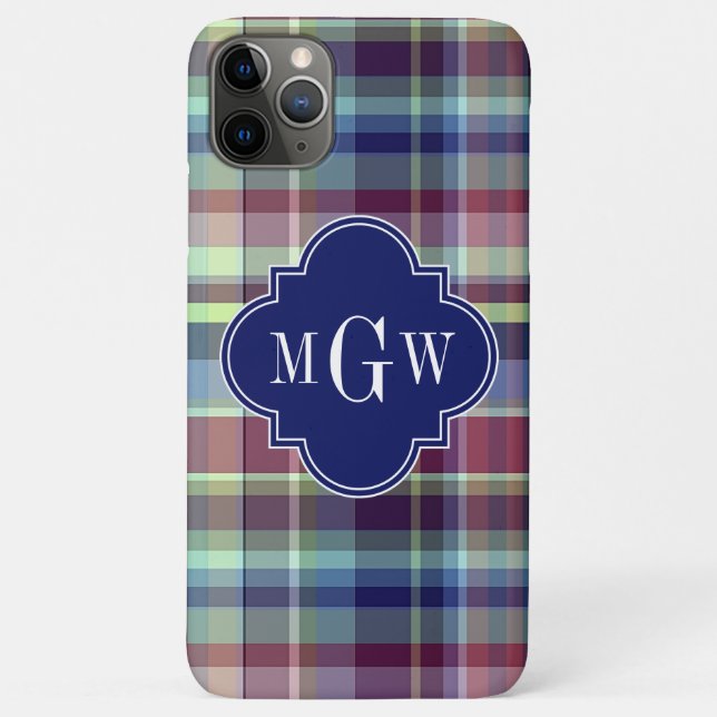 Sky Blue Navy Burgundy Wht Preppy Madras Monogram Case-Mate iPhone Case (Back)