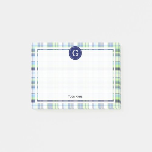 Sky Blue Navy Pistachio Wt Madras Plaid 1IR Framed Post_it Notes