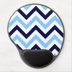 Sky Blue, Navy, White Large Chevron ZigZag Pattern Gel Mouse Pad