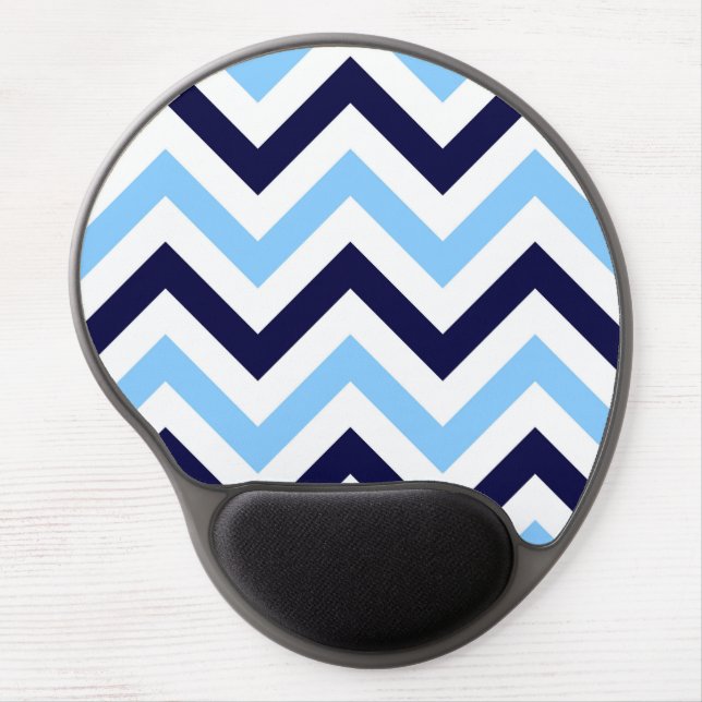 Sky Blue, Navy, White Large Chevron ZigZag Pattern Gel Mouse Pad (Front)