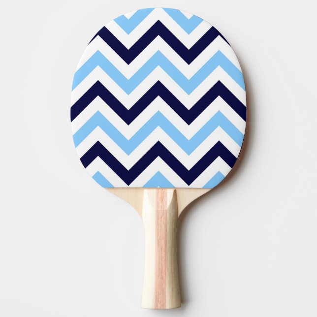 Sky Blue, Navy, White Large Chevron ZigZag Pattern Ping Pong Paddle (Front)