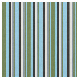 Sky Blue, Olive Green, Slate Gray, Cyan & Black Fabric