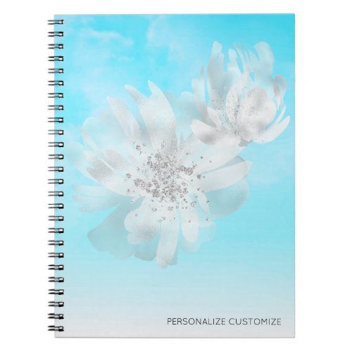  Sky Blue Ombre Clouds Flowers Glitter Notebook