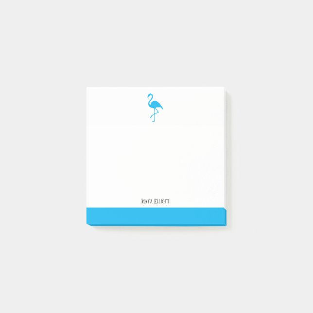 Sky Blue on White Flamingo & Border w/ Name Post-it Notes (Front)