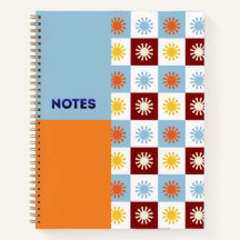 Sky Blue Orange Sunburst Checkerboard Notebook - L