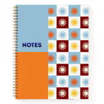 Sky Blue Orange Sunburst Checkerboard Notebook - L