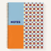 Sky Blue Orange Sunburst Checkerboard Notebook - M