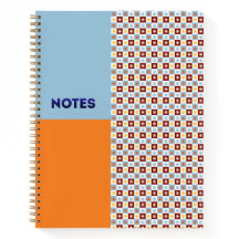 Sky Blue Orange Sunburst Checkerboard Notebook - S