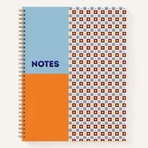 Sky Blue Orange Sunburst Checkerboard Notebook - S