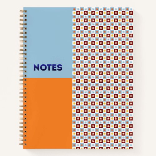 Sky Blue Orange Sunburst Checkerboard Notebook - S