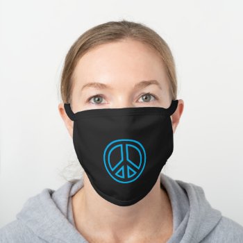 Sky Blue Outline Peace Symbol Black Cotton Face Mask by peacegifts at Zazzle