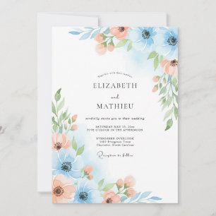 Sky Blue Painterly Bloom Wedding Invitation