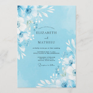 Sky Blue Painterly Blossom Wedding Invitation