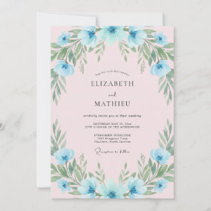 Sky Blue Painterly Bouquet Wedding Invitation