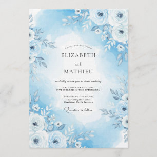 Sky Blue Painterly Floral Wedding Invitation