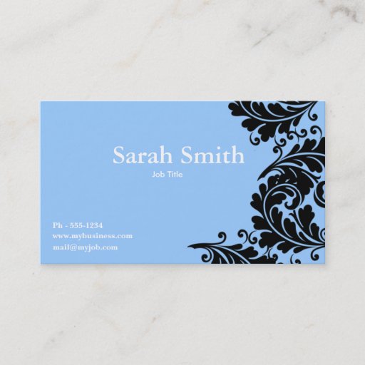 Customizable Sky blue paisley damask business card