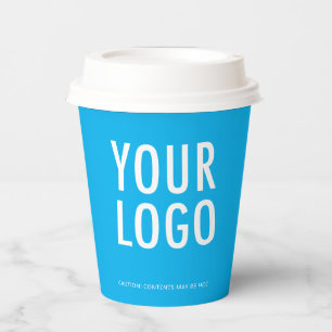 Sky Blue Paper Cups Custom Business Logo 8 oz