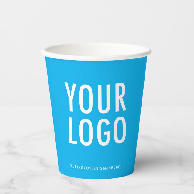 Sky Blue Paper Cups Custom Business Logo 8 oz (Front)