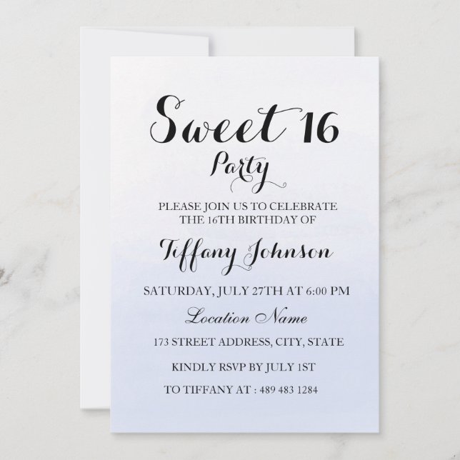 Sky Blue Pastel Sweet 16 Party Invitation (Front)
