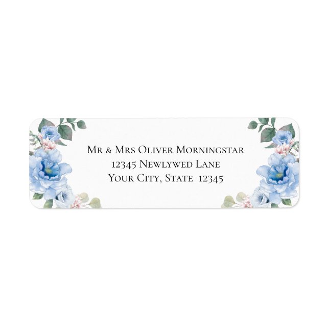 Sky Blue Peony Flowers Label (Front)
