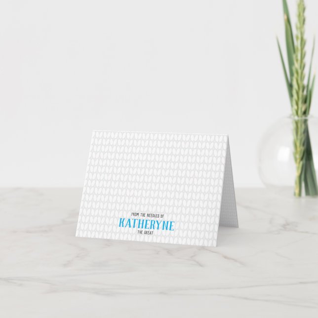 Sky Blue Personalized Knit Stitch Note Cards (Front)
