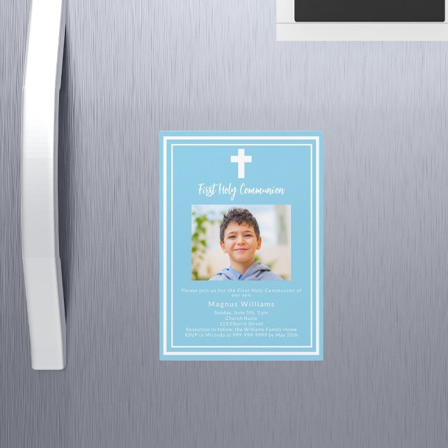 Sky blue photo boy First Holy Communion Magnetic Invitation (Creator Uploaded)