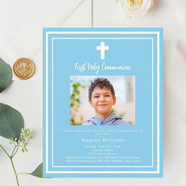 Sky blue photo First Holy Communion invitation (Creator Uploaded)